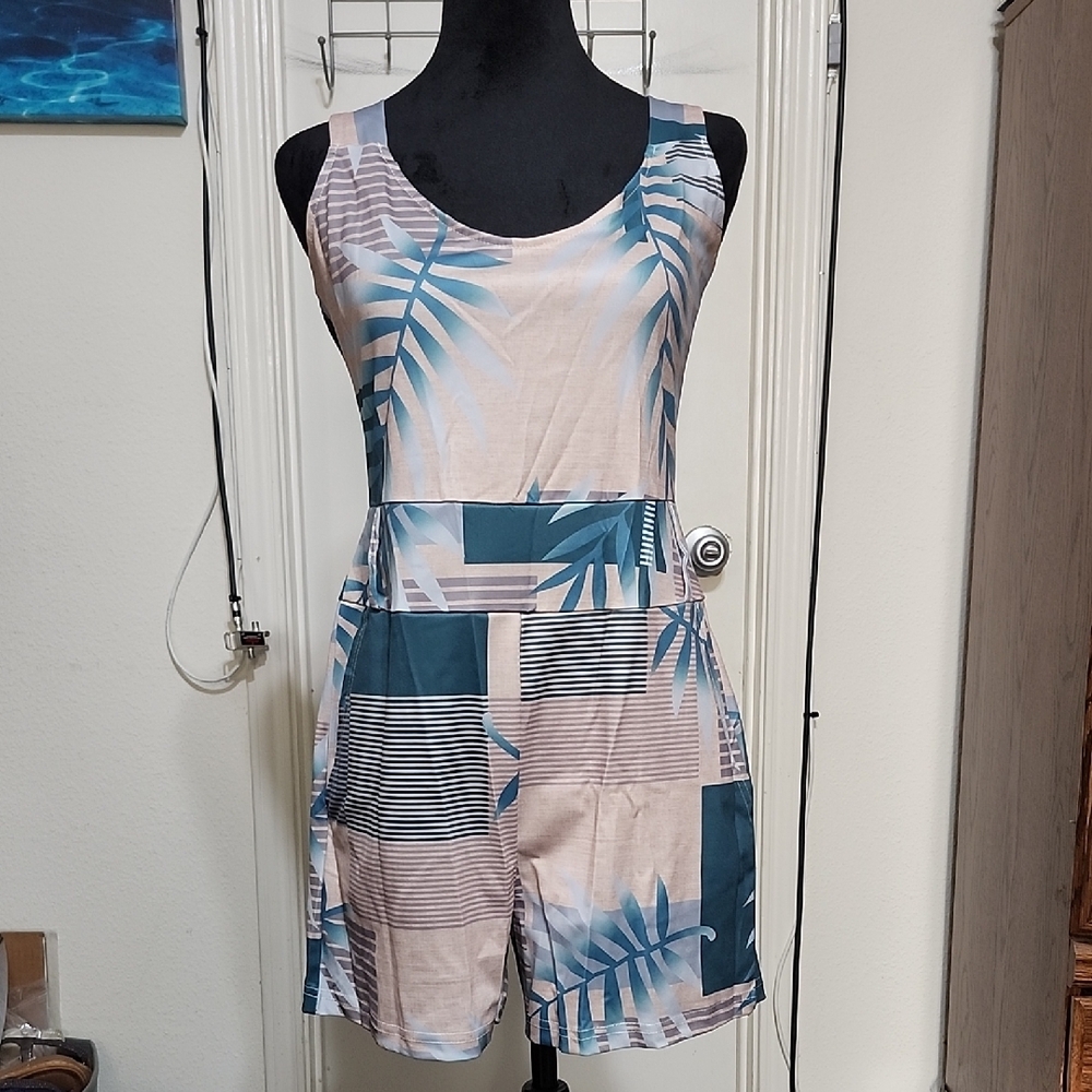 Tropical Leaf Print Romper